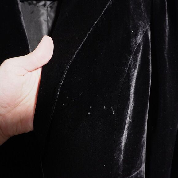 VTG Aris A Black Velvet Blazer Silk Blend Jacket Womens L Dark Academia Vamp SEE - Picture 7 of 12